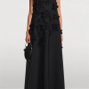 3D Floral High Neck Sleeveless Maxi Dress Black