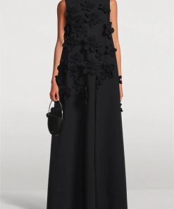 3D Floral High Neck Sleeveless Maxi Dress Black