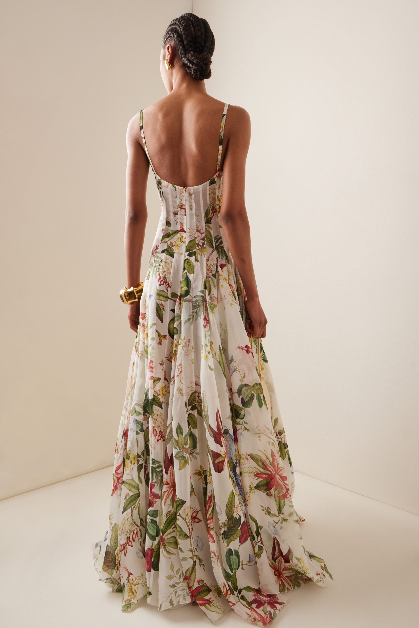 Floral Ruched Sweetheart Neckline Maxi Dress