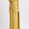 Satin Asymmetrical Neckline Draped Maxi Dress