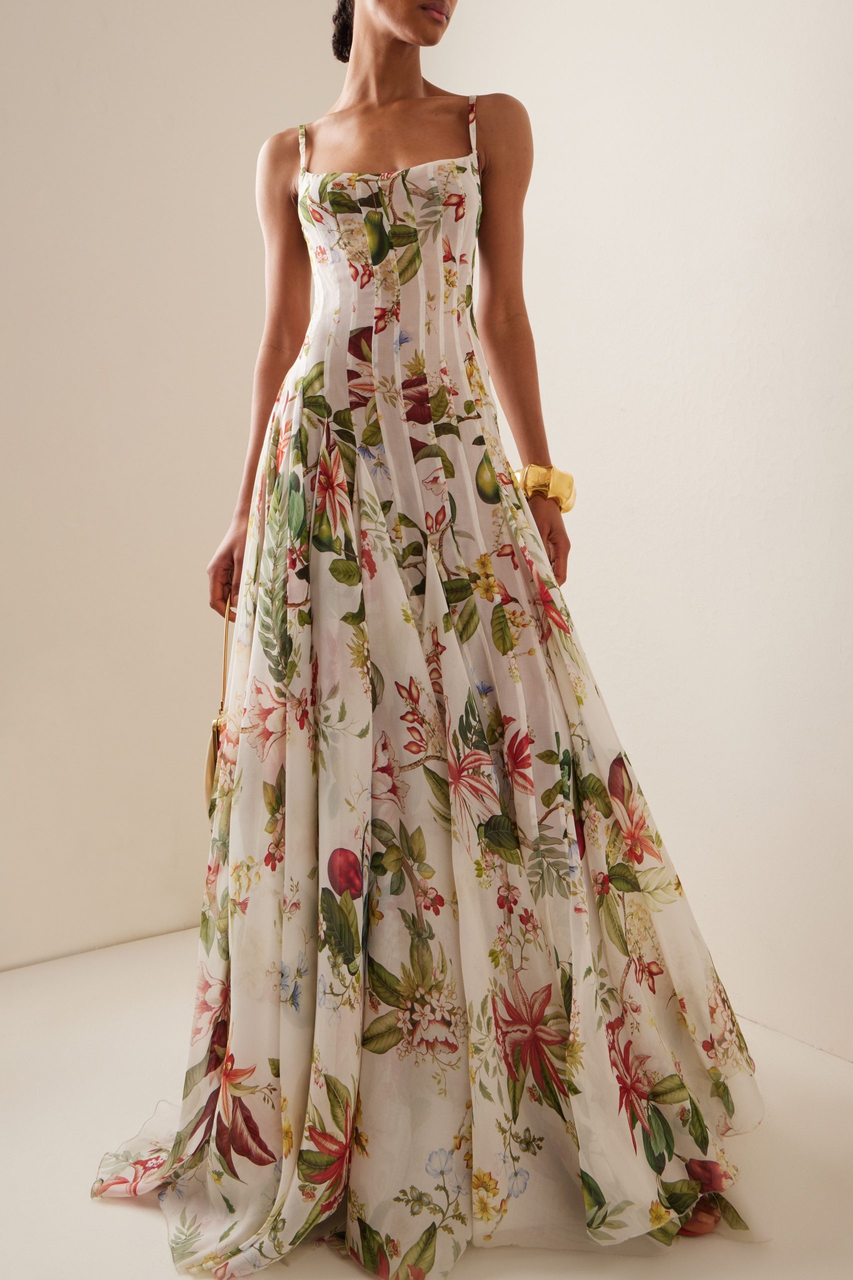 Floral Ruched Sweetheart Neckline Maxi Dress