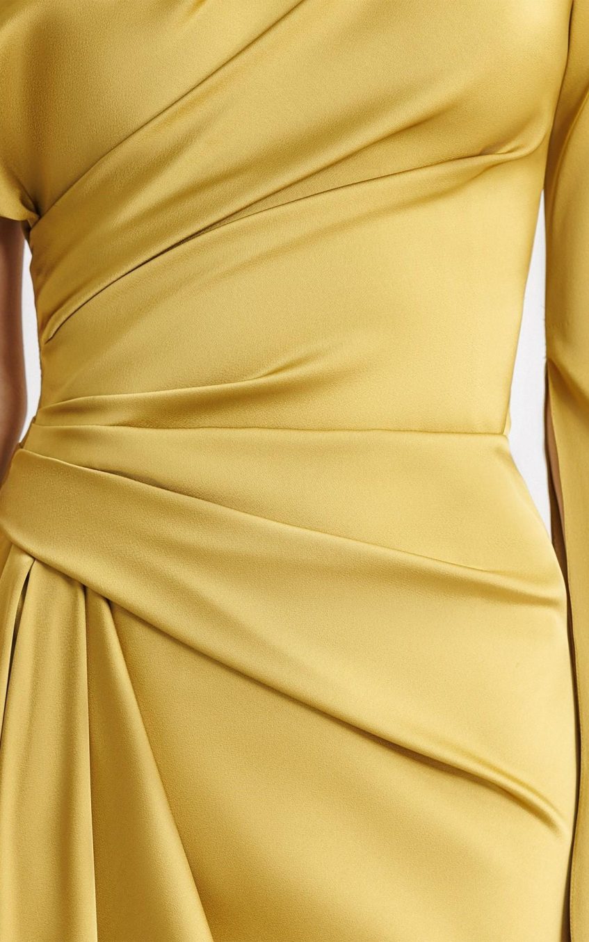 Satin Asymmetrical Neckline Draped Maxi Dress