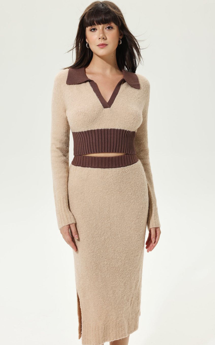 Long Sleeve V-Neck Slim Dress Two-piece Set