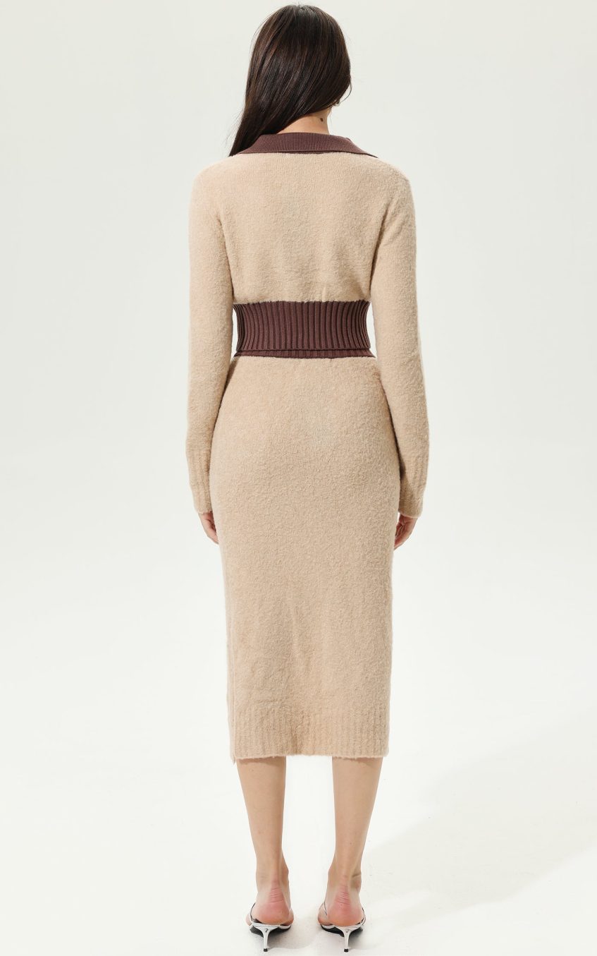 Long Sleeve V-Neck Slim Dress Two-piece Set