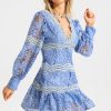 V-Neck Puff Sleeve Lace Mini Dress