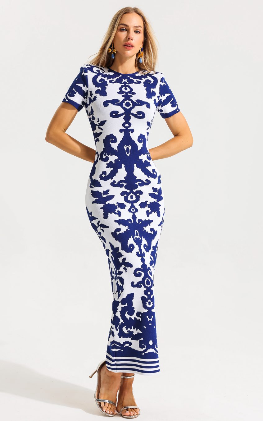 Kint Paisley Print Round Neckline Midi Dress