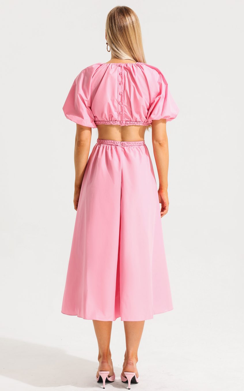 Capucine Puff Sleeve Midi Dress Pink