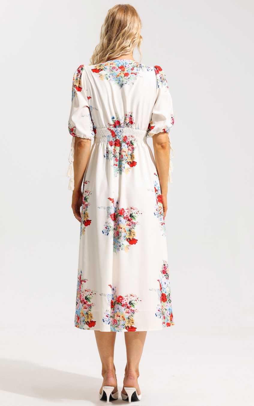 Floral Bottom Puff Sleeve Midi Dress