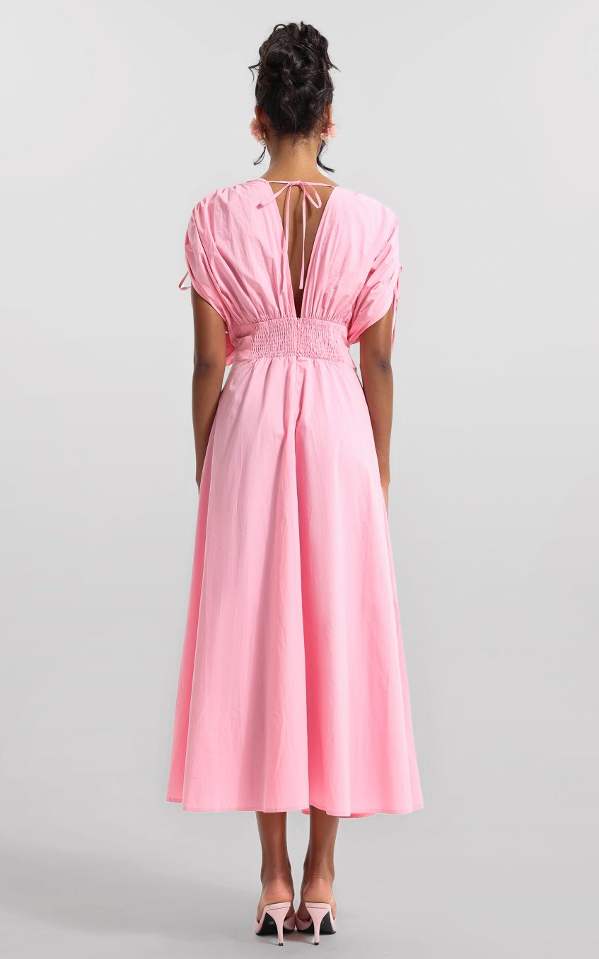 3D Floral V-Neck Lace Up Midi Dress