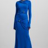 Knit Ruched Long Sleeve Maxi Dress Blue