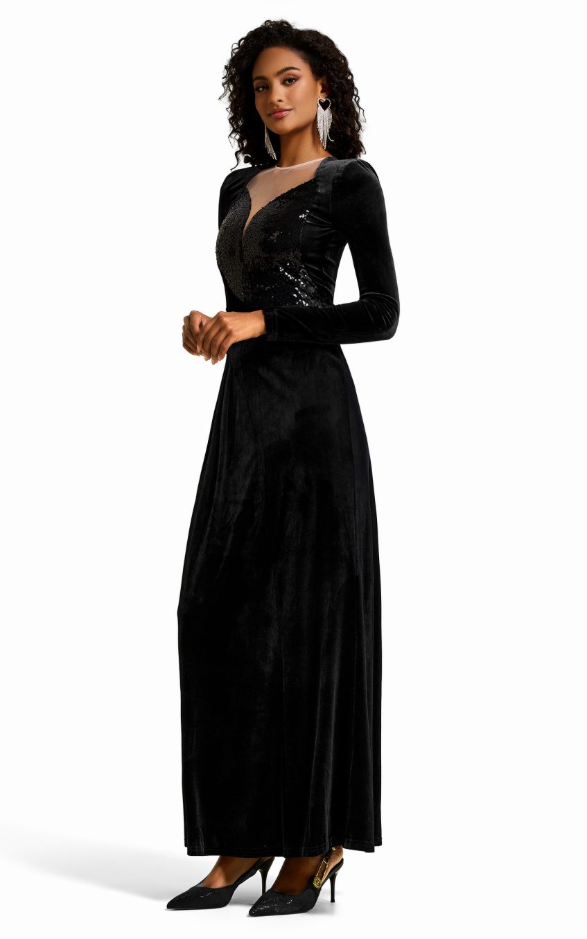 Sequin Velvet Splicing Midi Dress