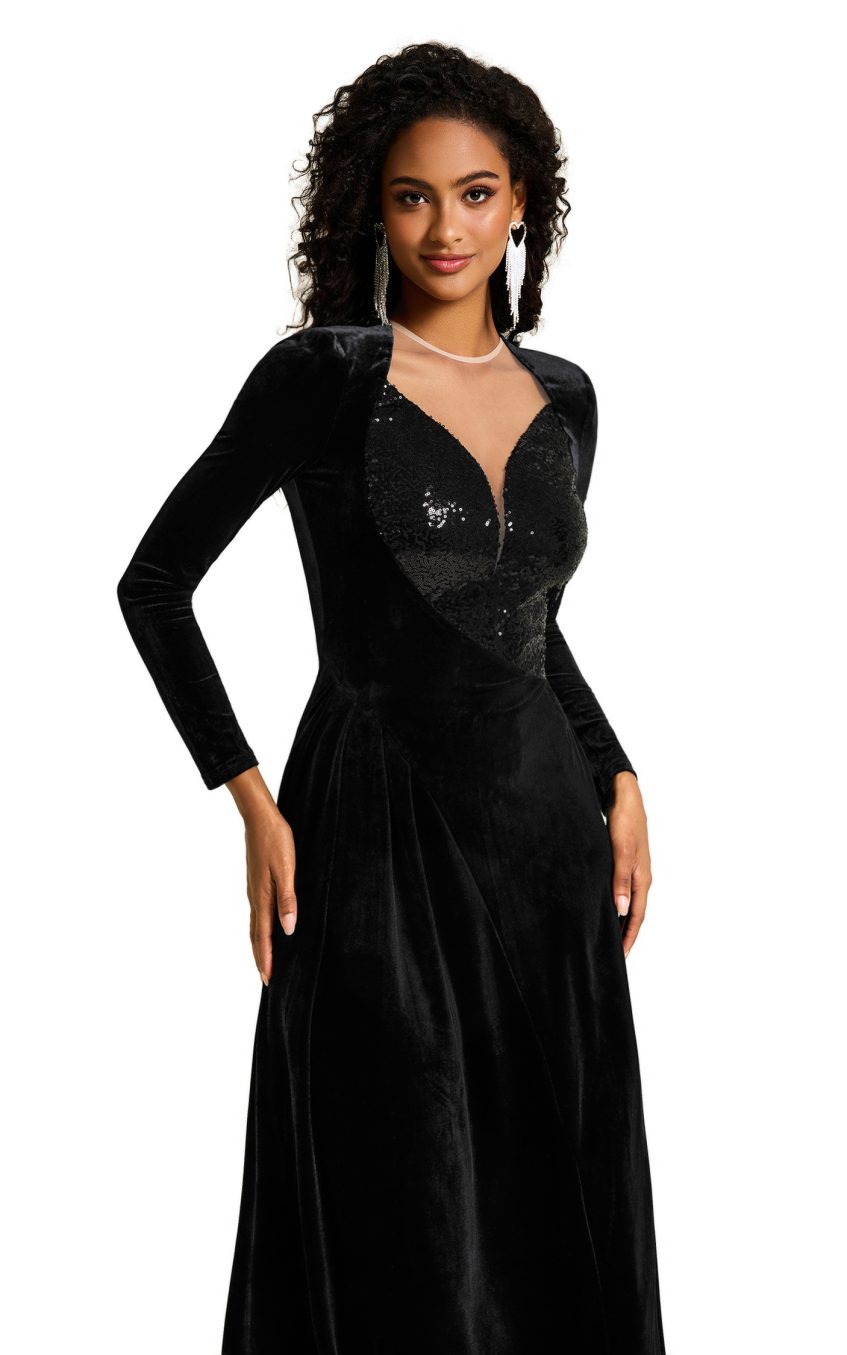 Sequin Velvet Splicing Midi Dress