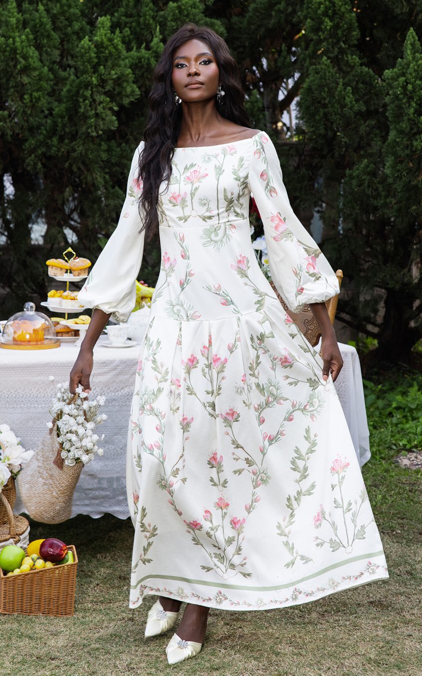 Floral Lantern Sleeve Off-Shoulder Maxi Dress