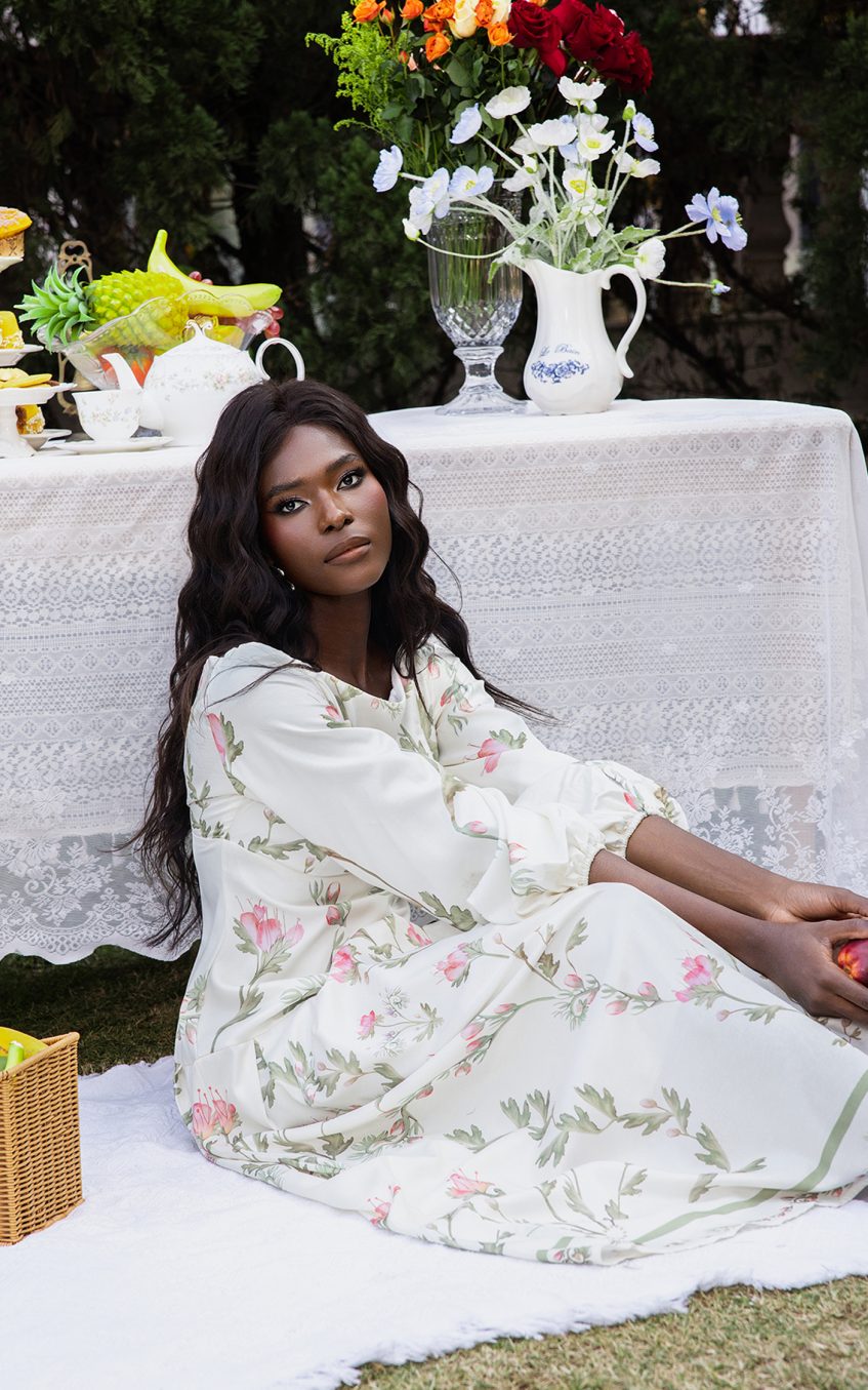 Floral Lantern Sleeve Off-Shoulder Maxi Dress