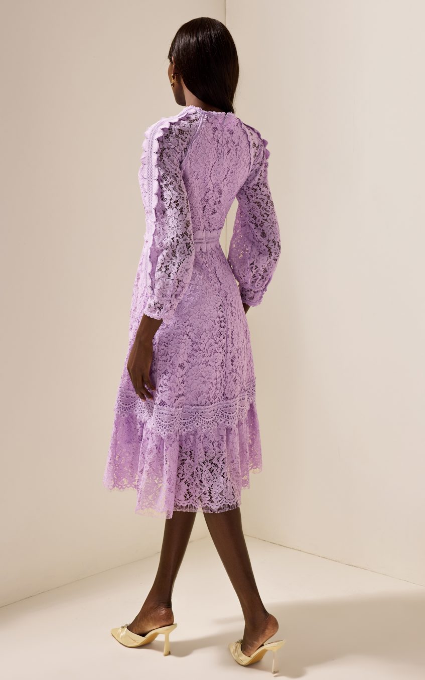 Solid Embroidered Frill Midi Dress