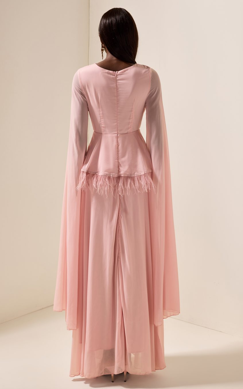 Solid Embroidered Feather Maxi Dress