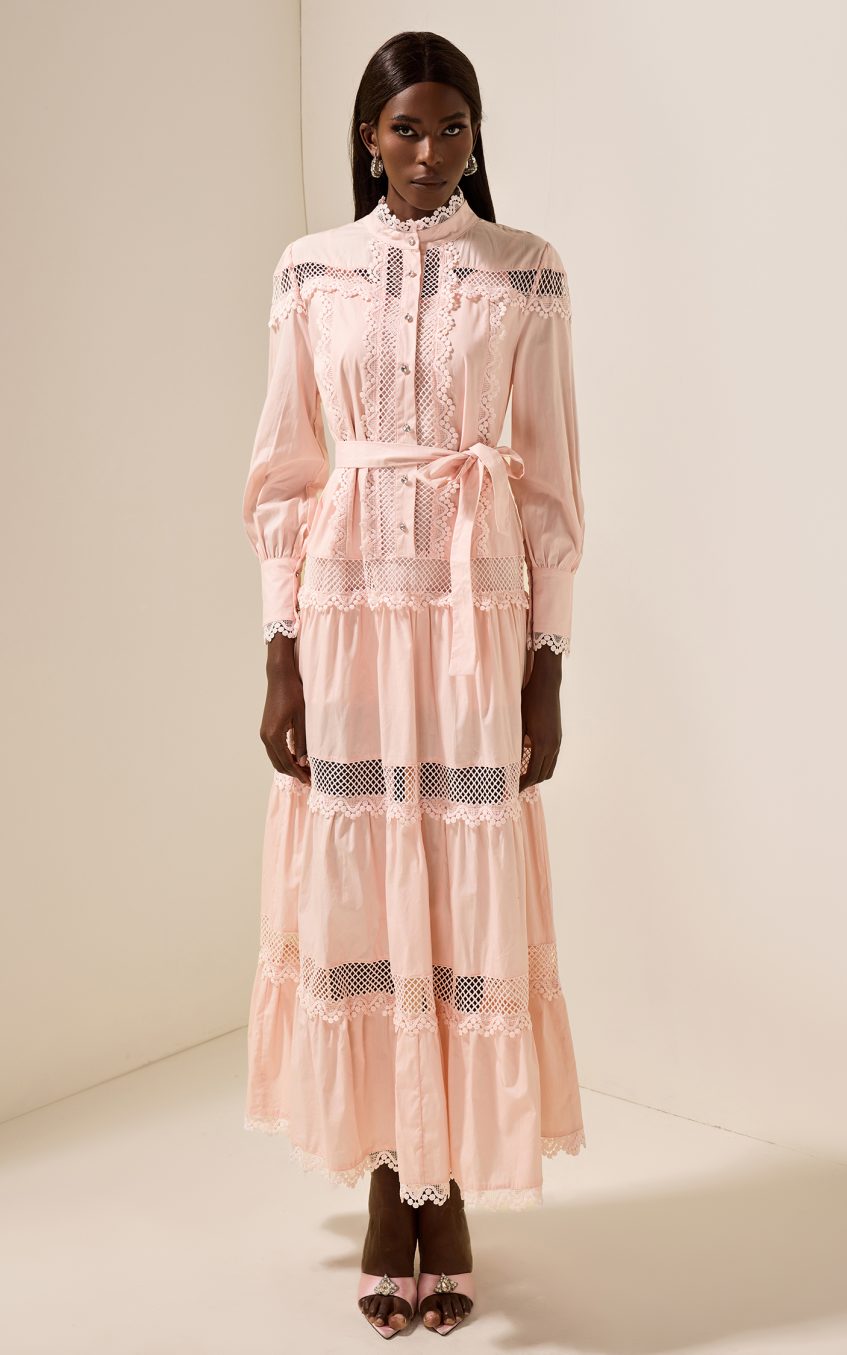 Solid Lace Bottom Midi Dress With Belt