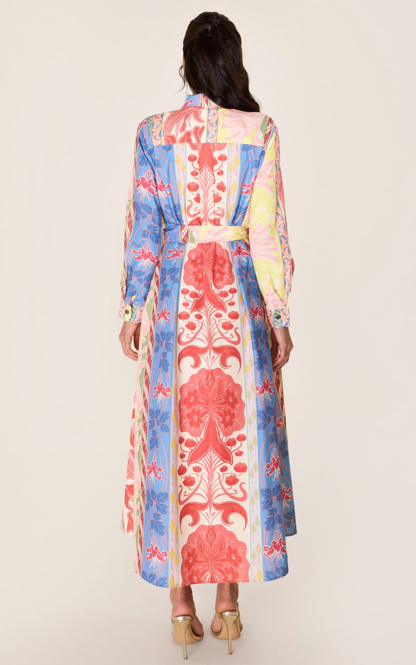 Botanical Print Long Sleeve Midi Dress