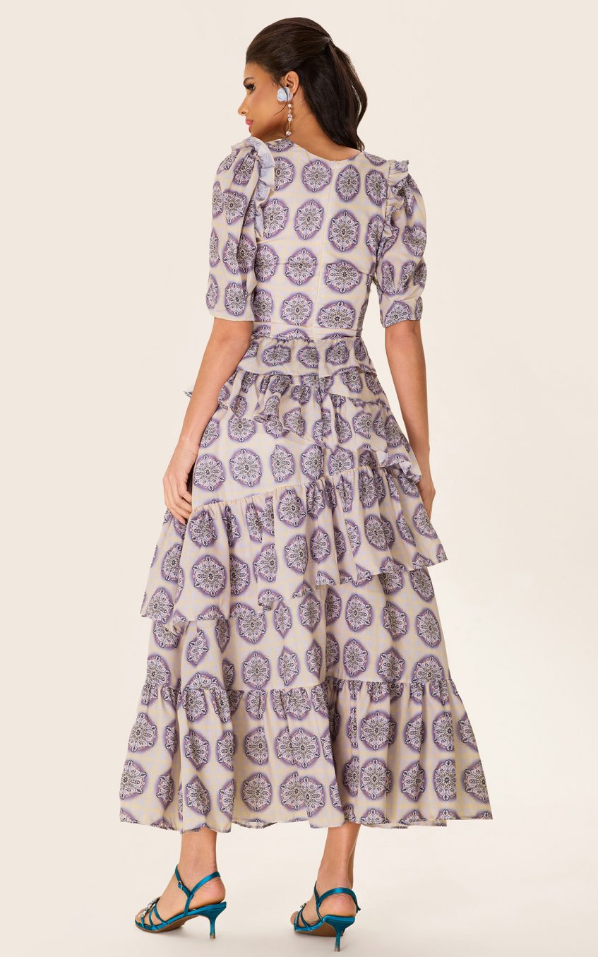 Ruffle Puff Sleeve Bow Midi Dress