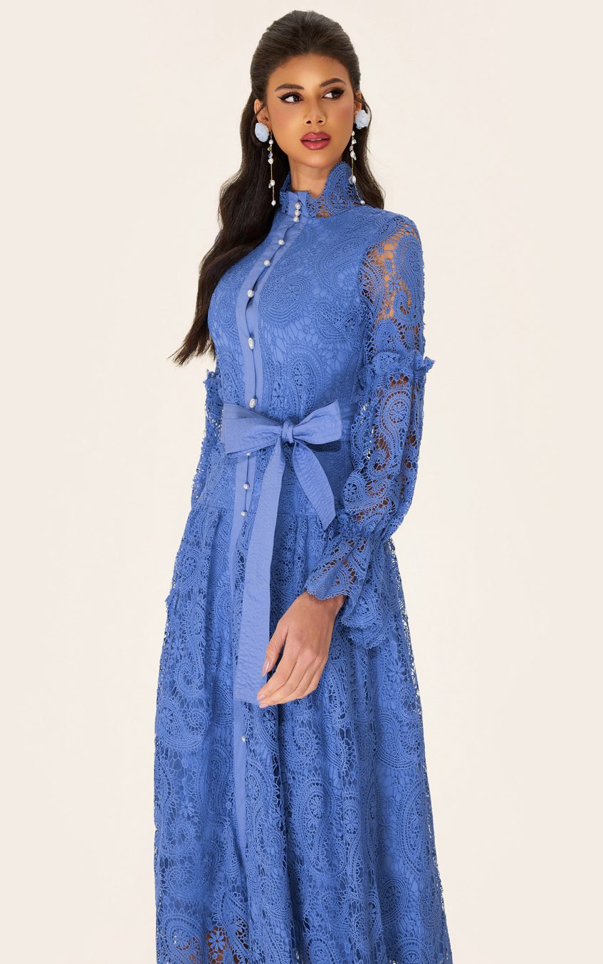 Single Breasted Lace Split Midi Dress
