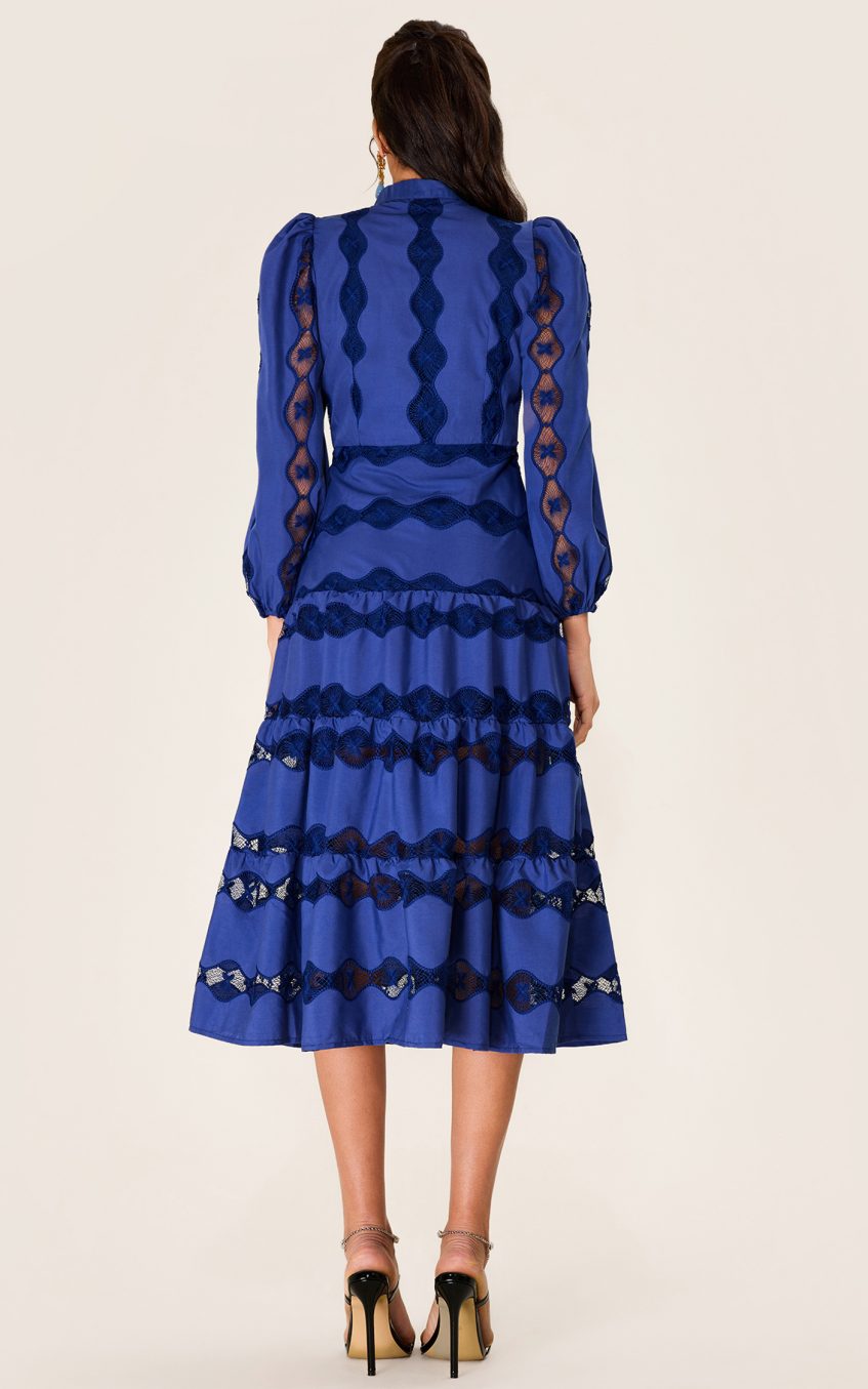 Embroidered Solid Bottom Midi Dress