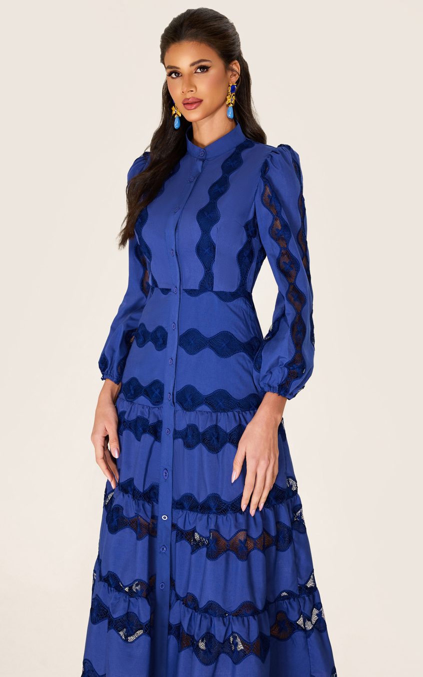 Embroidered Solid Bottom Midi Dress