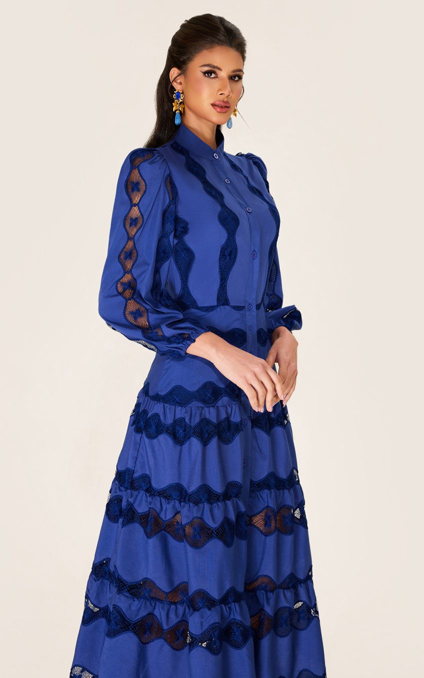 Embroidered Solid Bottom Midi Dress