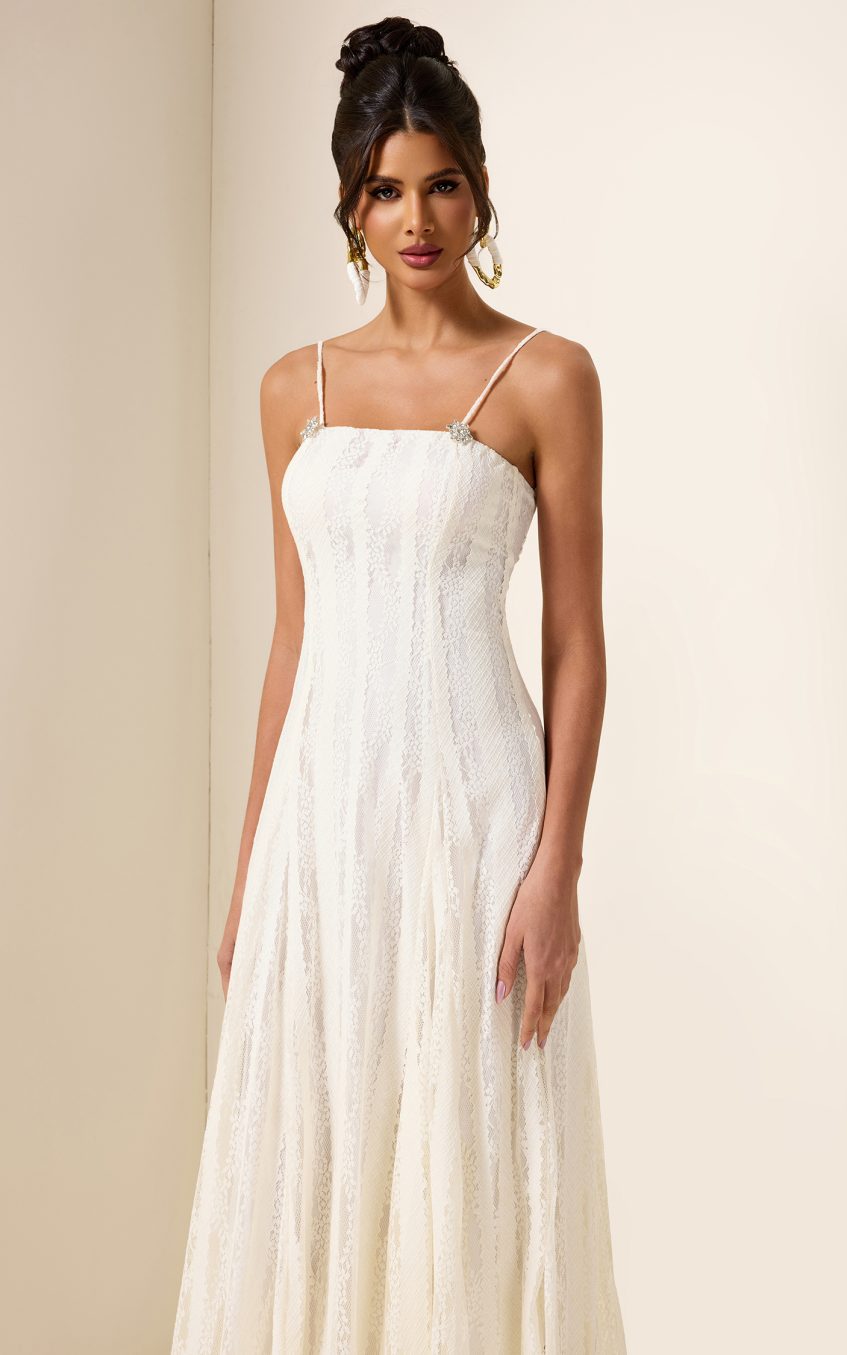 Solid Lace Rhinestone Midi Dress