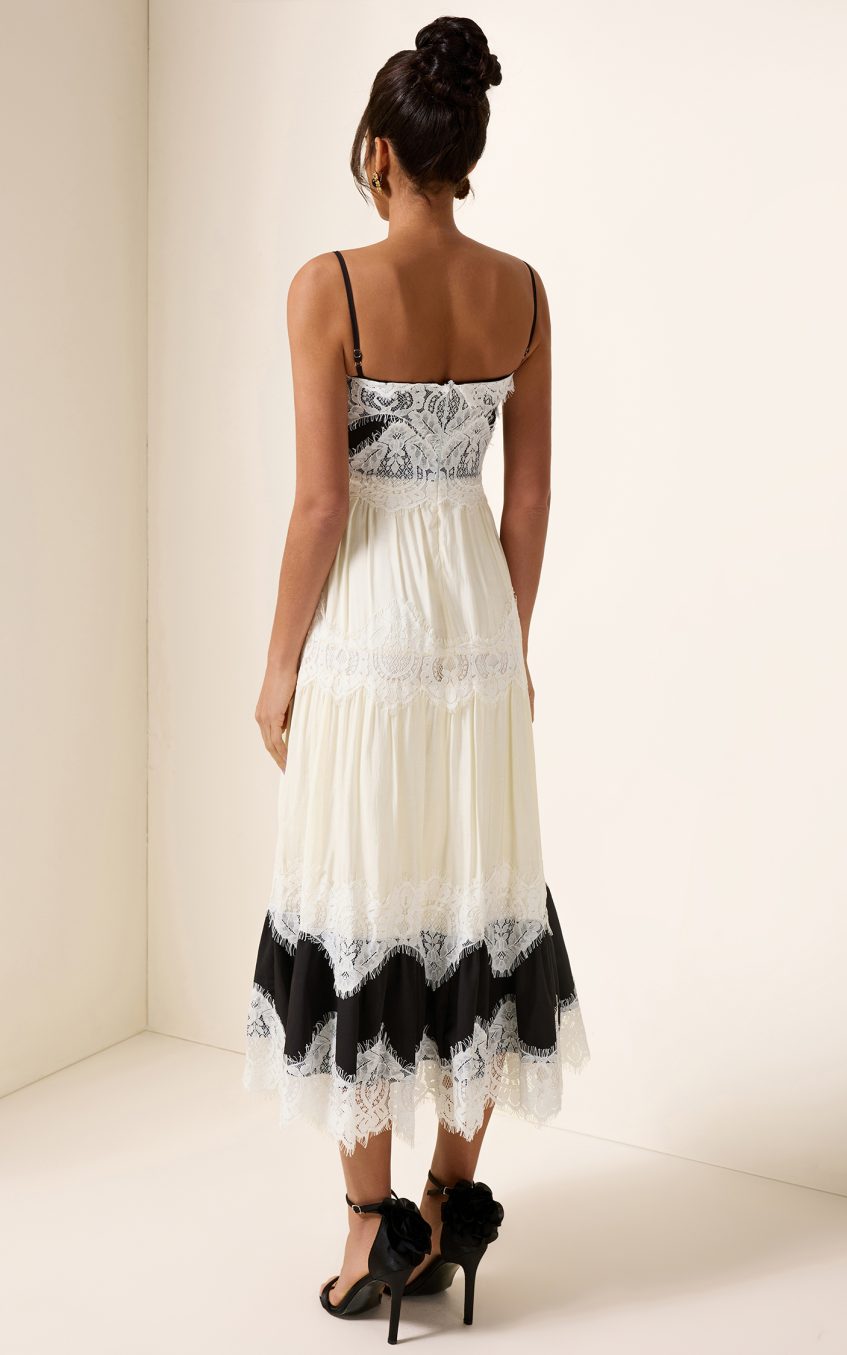 Lace Splicing Square Neck Midi Dress