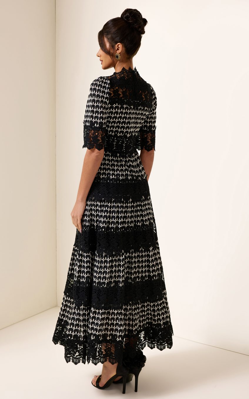 Lace Embroidery Short Sleeve Midi Dress