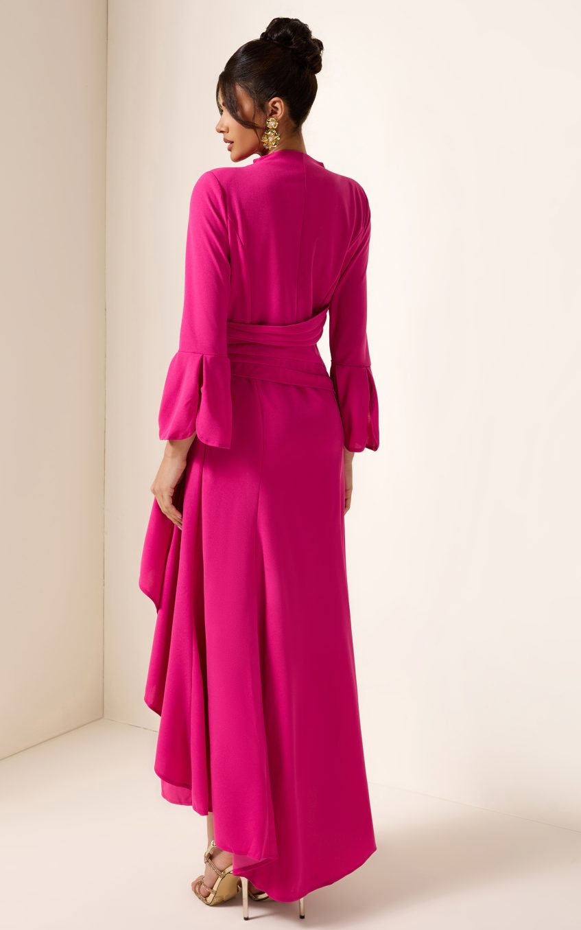 Solid Pleated Split Midi Dress