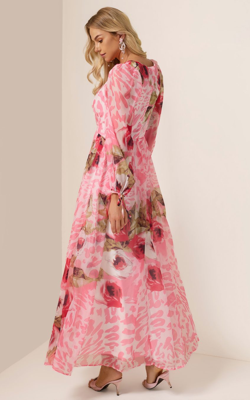 Floral V-Neck Long Sleeve Maxi Dress