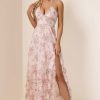 Floral Faux Pearl Frill Split Maxi Dress
