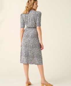 Floral Short Sleeve V-Neck Midi Dress Blue