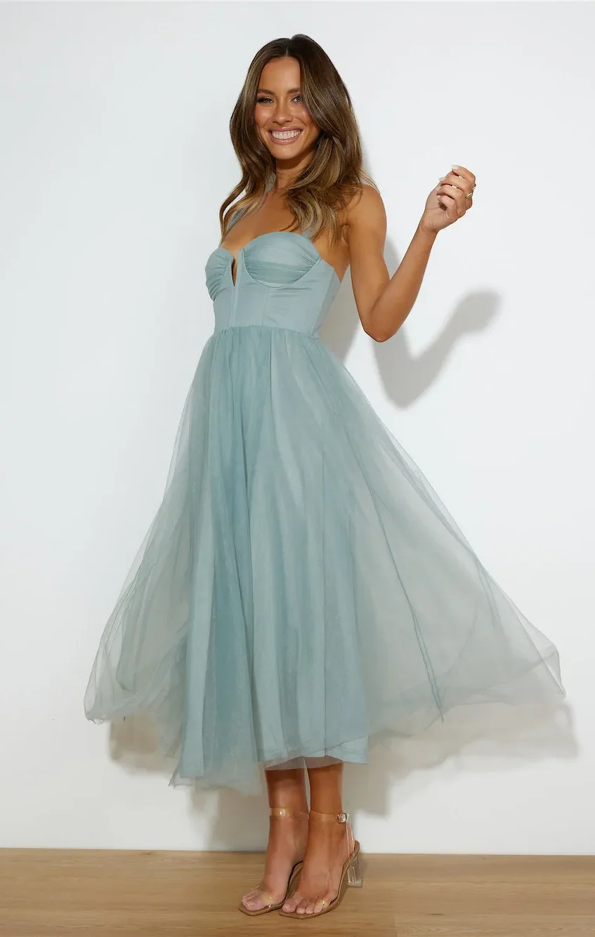 Corset Lace Up Midi Dress Blue