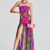 Floral Tube Top Slit Backless Maxi Dress