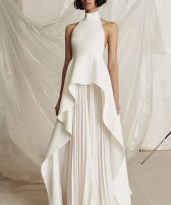 Crew Collar Sleeveless Backless Asymmetric Suit Dress