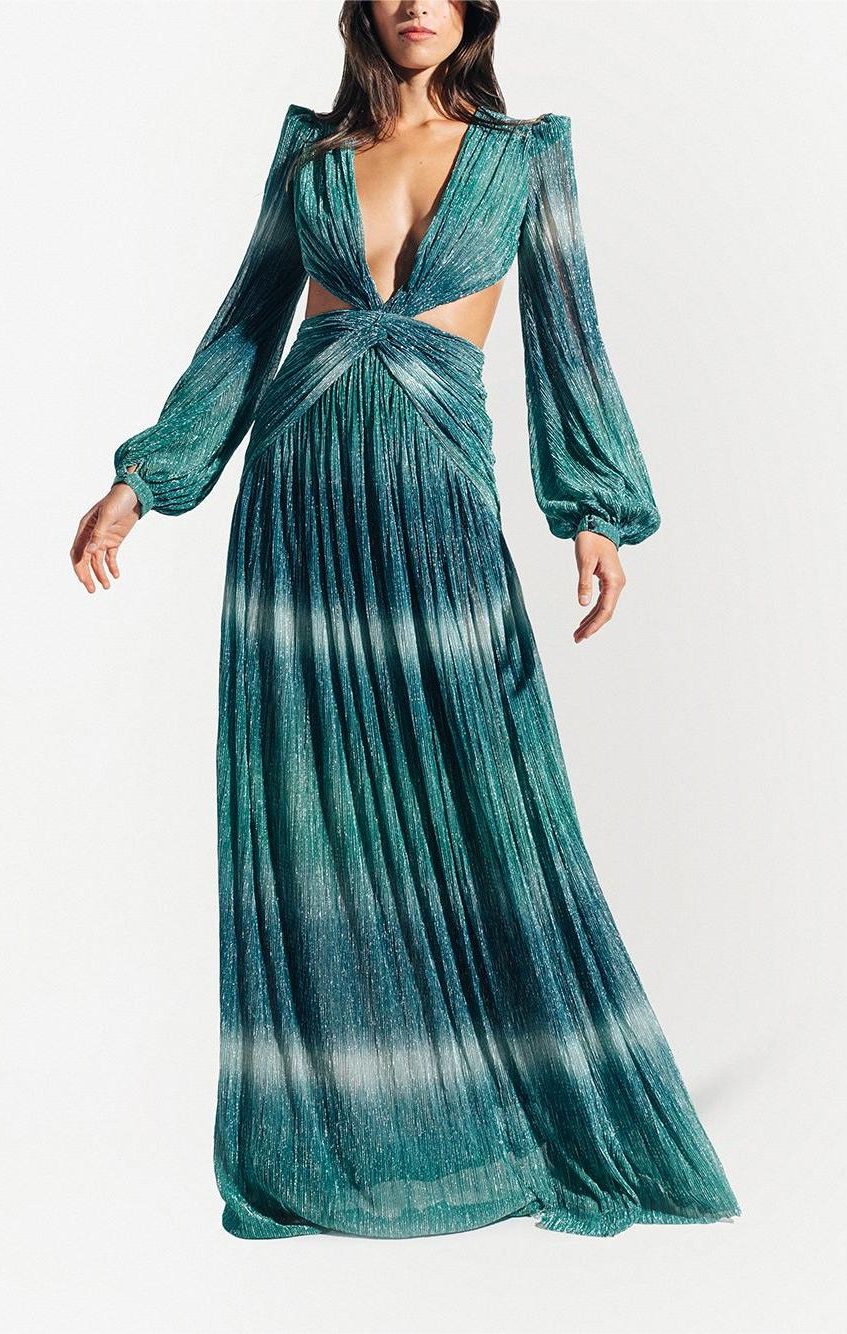 Gradient Lantern Sleeve V-Neck Waistless Maxi Dress