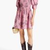 Floral Puff Sleeve Square Collar Smocked Elastic Mini Dress