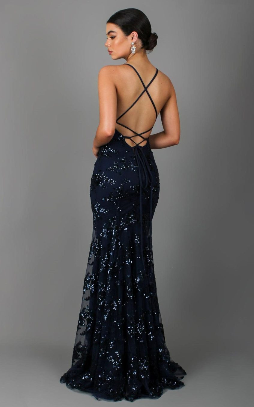 Sequin V-Neck Backless Maxi Dress