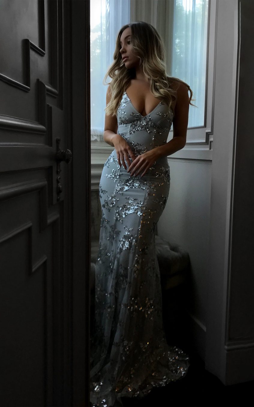 Sequin V-Neck Backless Maxi Dress