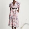 Abstract Print V-Neck Midi Dress With Belt