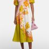 Floral Puff Sleeve Round Neckline Midi Dress