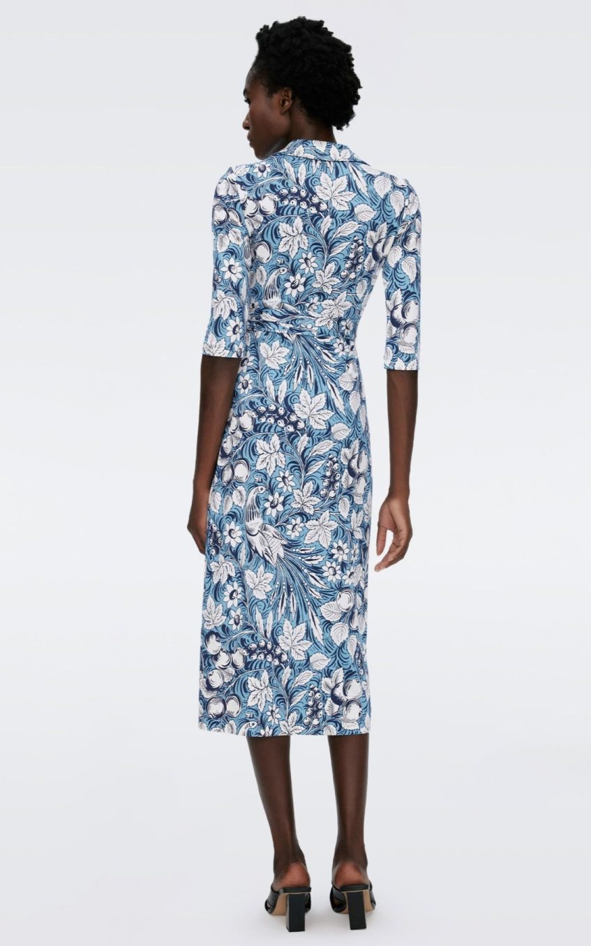 Floral Mid Sleeve Lace Up Wrap Midi Dress