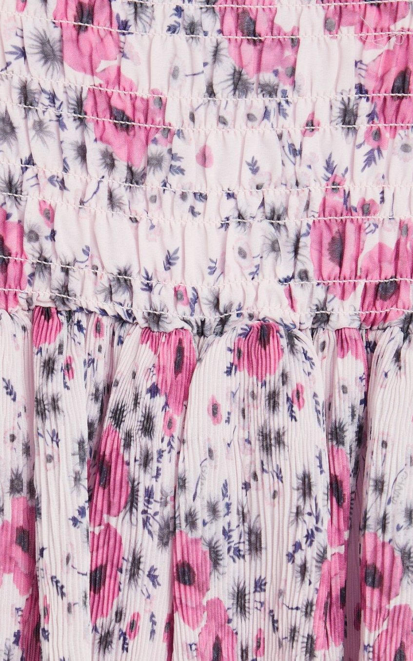 Floral Mid Sleeve Square Collar Midi Dress