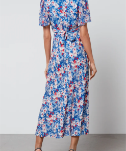 Floral V-Neck Lace-Up Midi Dress