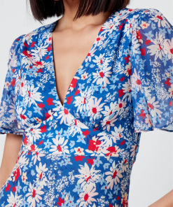 Floral V-Neck Lace-Up Midi Dress