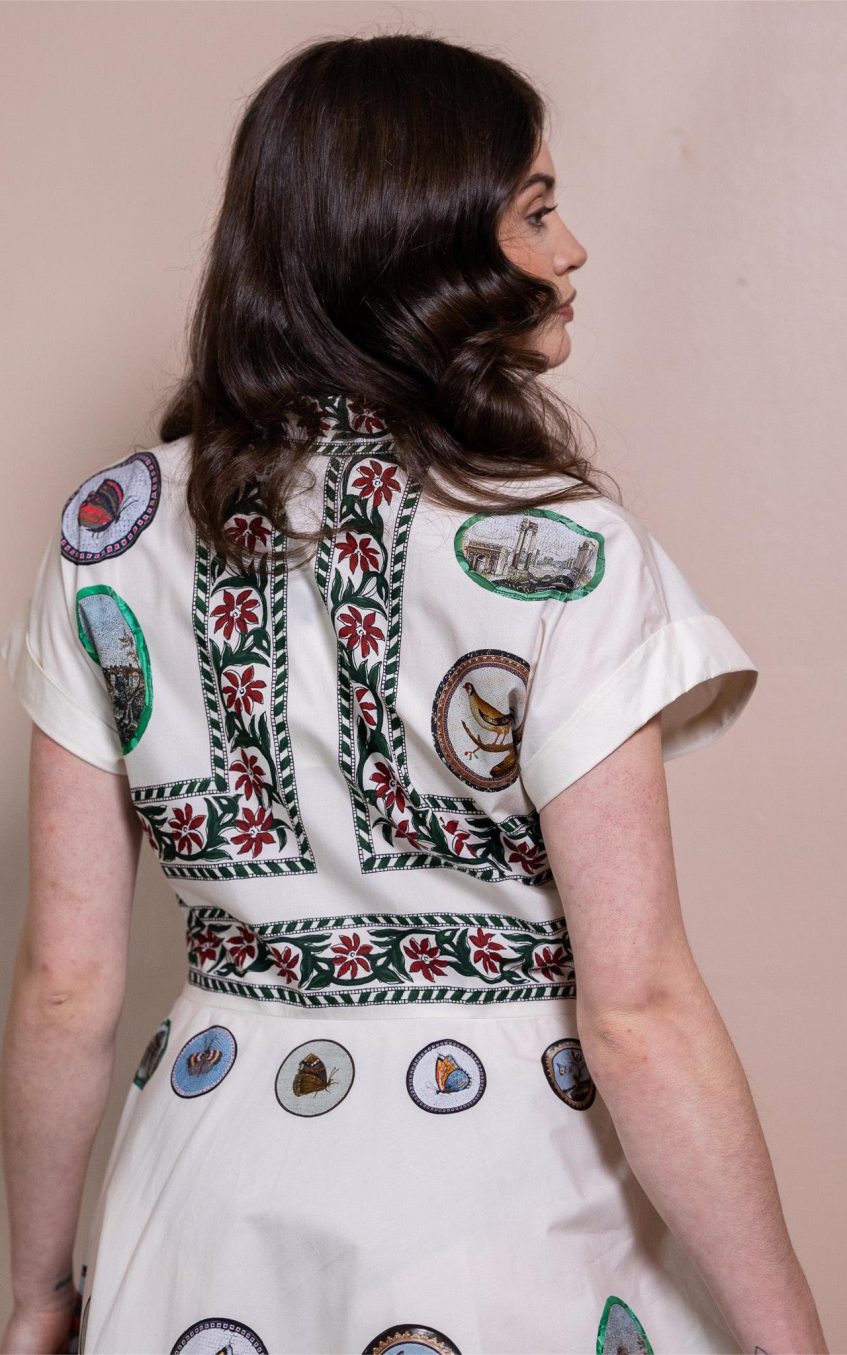 Botanical Print Shirt Collar Button Midi Dress