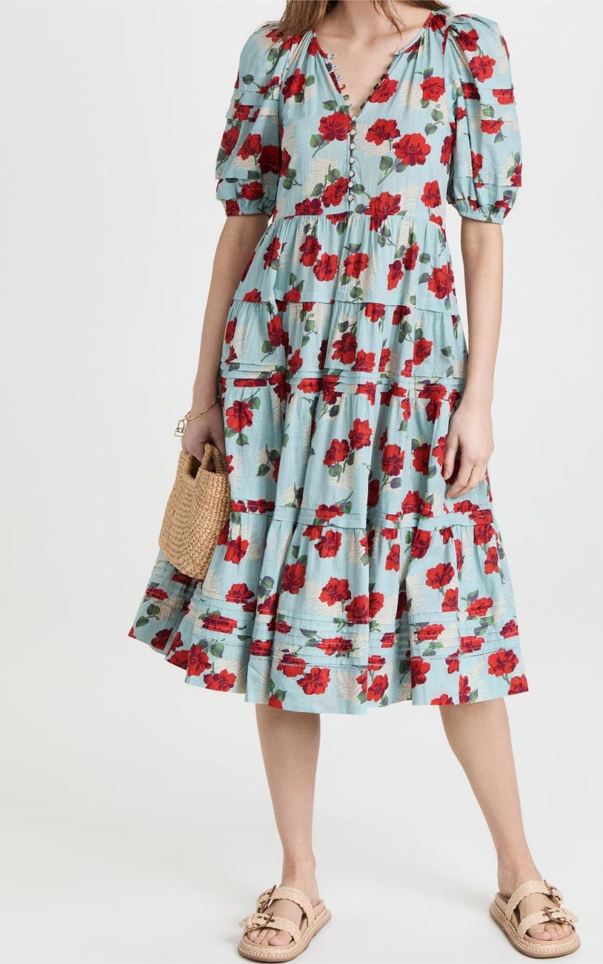 Floral Pleated Bottom Midi Dress