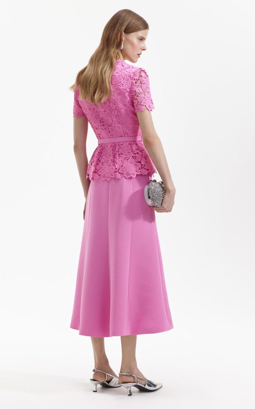 Lace Square Neck Midi Dress With Belt